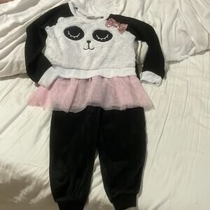 Nannette Kids 5 panda tutu sweatshirt top joggers black pink euc worn once